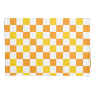 Orange White Yellow Checkered Pattern Design  Pillowcase