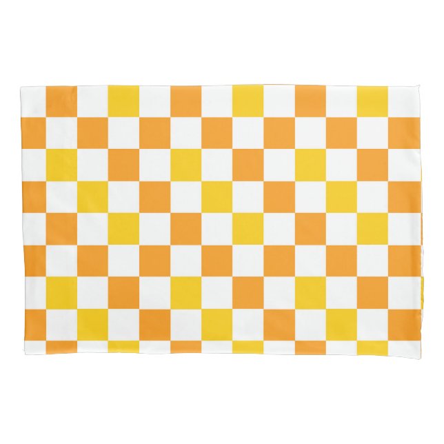Orange White Yellow Checkered Pattern Design  Pillowcase (Front)