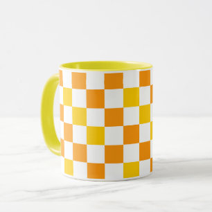 Orange White Yellow Chequered Pattern Design  Mug