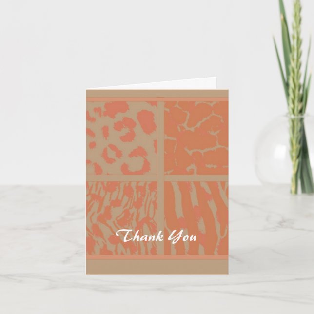 Orange Wild Animal Pattern Thank You Card (Front)