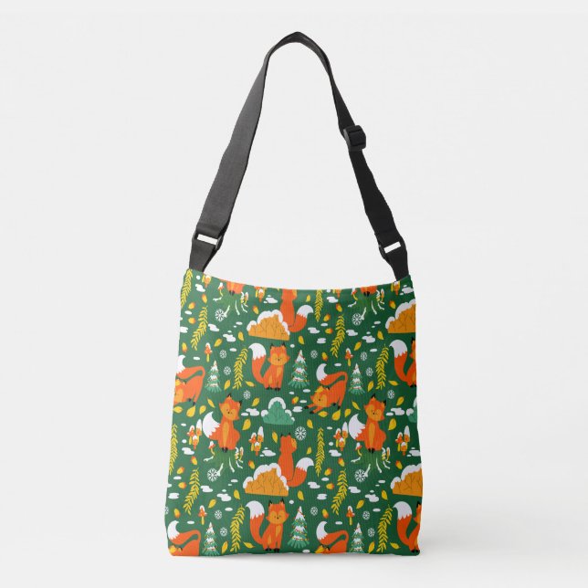 Orange Wild Autumn Winter Forest Fox Crossbody Bag (Front)