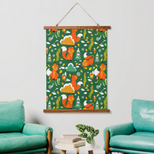 Orange Wild Autumn Winter Forest Fox Hanging Tapestry