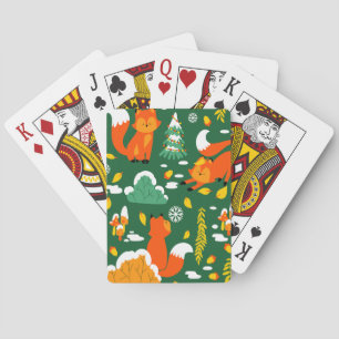 Orange Wild Autumn Winter Forest Fox Playing Cards