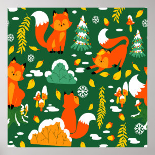 Orange Wild Autumn Winter Forest Fox Poster
