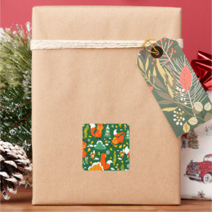 Orange Wild Autumn Winter Forest Fox Square Sticker