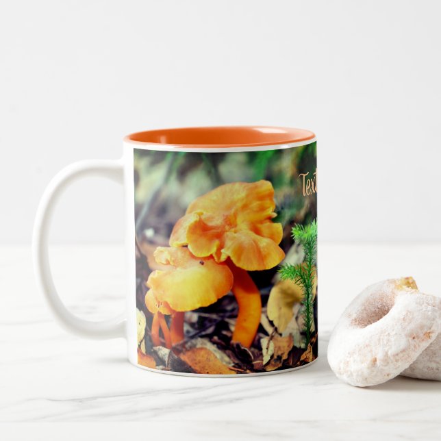 Orange Wild Mushrooms Nature Personalised Two-Tone Coffee Mug (With Donut)
