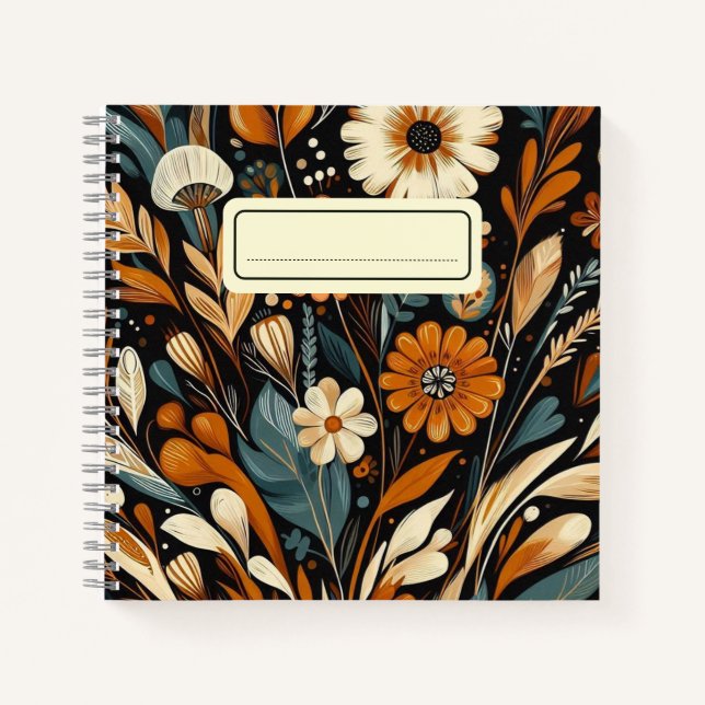  Orange Wildflower & Bird – Whimsical Folk Art  Notebook (Front)
