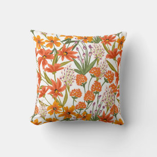 Orange Wildflower Botanical Pattern  Cushion