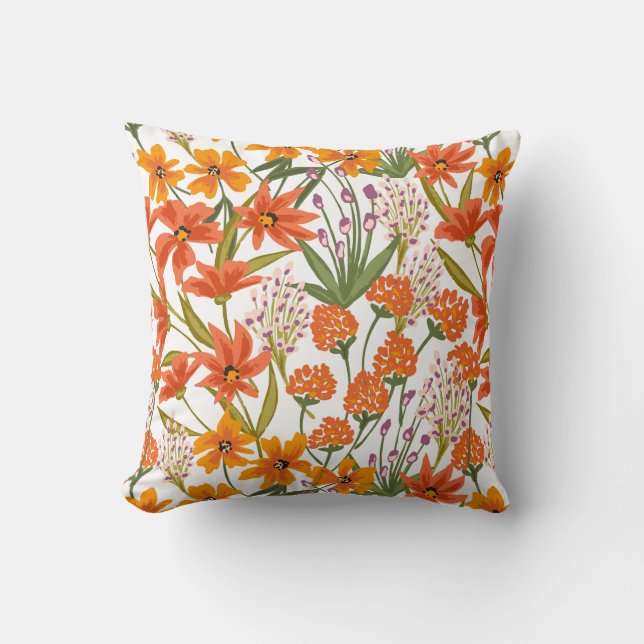 Orange Wildflower Botanical Pattern  Cushion (Front)