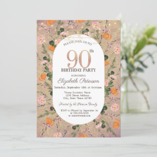 Orange Wildflower String Lights 90th Birthday Invitation