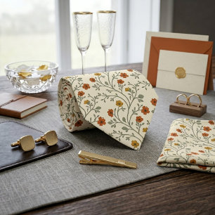 Orange Wildflower Vine Pattern Tie