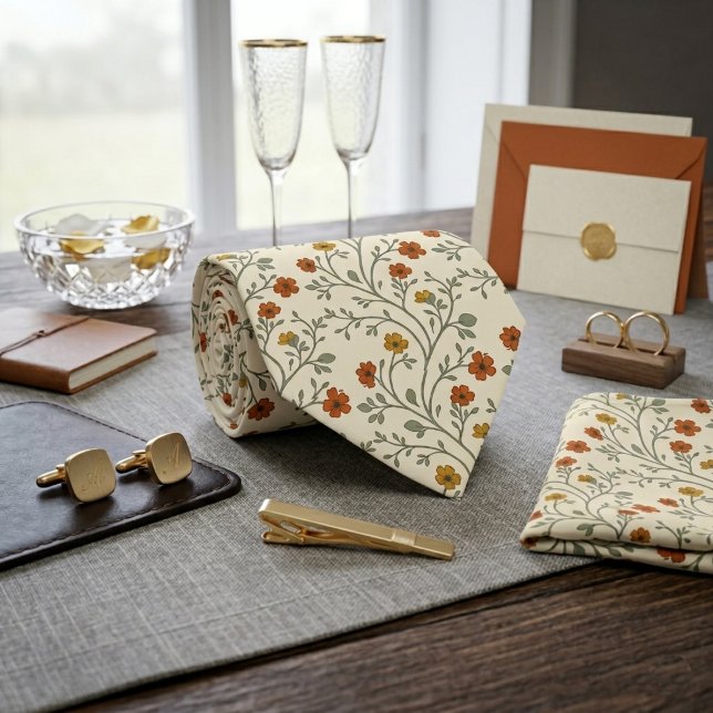 Orange Wildflower Vine Pattern  Tie (Creator Uploaded)