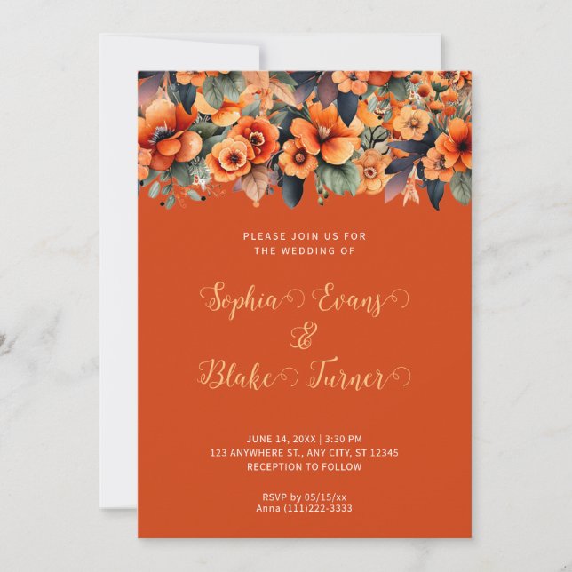 Orange Wildflowers Arrangement Orange Wedding Invitation (Front)