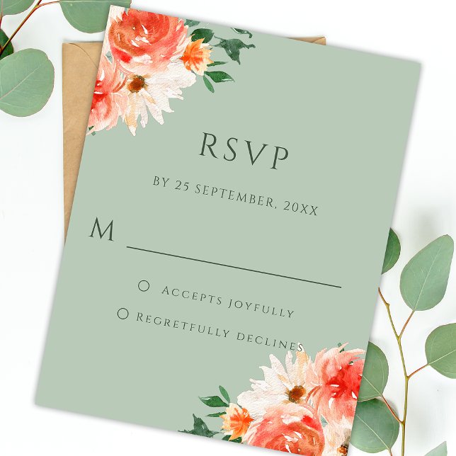 Orange Wildflowers Botanical Sage Green  RSVP Card (Creator Uploaded)