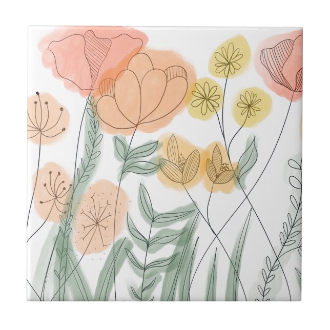 Orange Wildflowers Ceramic Tile (Front)