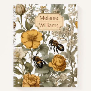Orange Wildflowers with Bees   Personalised Name  Notebook