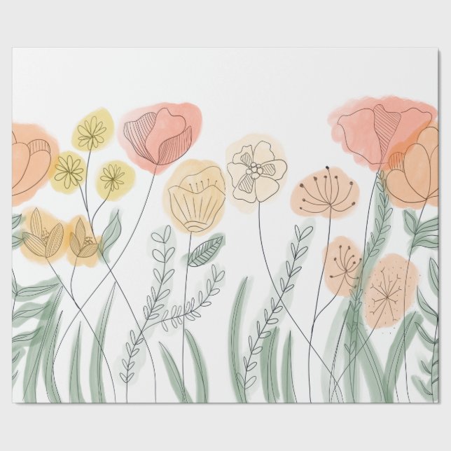 Orange Wildflowers Wrapping Paper (Seam)