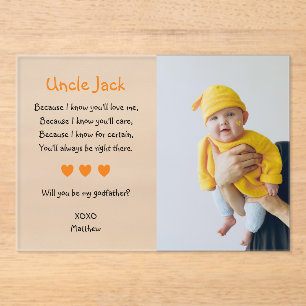 Orange Will You Be My Godfather Proposal Baptism Acrylic Invitations