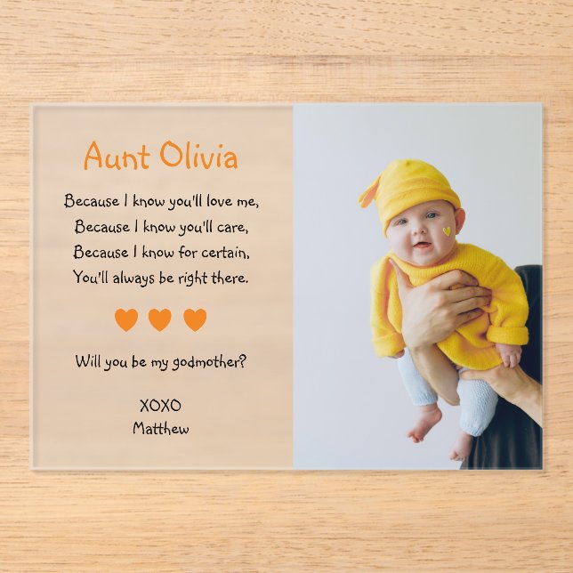 Orange Will You Be My Godmother Proposal Baptism Acrylic Invitations (Front)