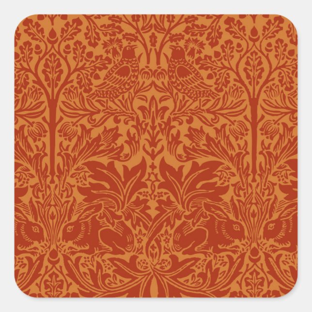 Orange William Morris Birds and Flowers Square Sticker (Front)