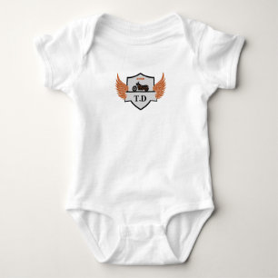Orange wings, grey and motorcycle personalizable baby bodysuit
