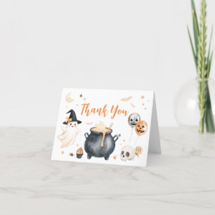 Orange Witch Ghost Little Boo Baby Shower Thank You Card