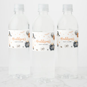 Orange Witch Ghost Little Boo Baby Shower Water Bottle Label