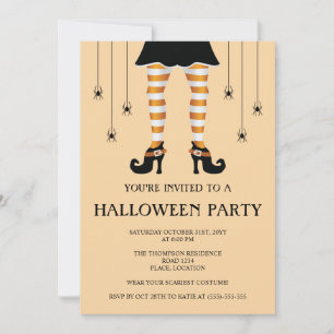 Orange Witch Legs And Spiders Happy Halloween Invitation