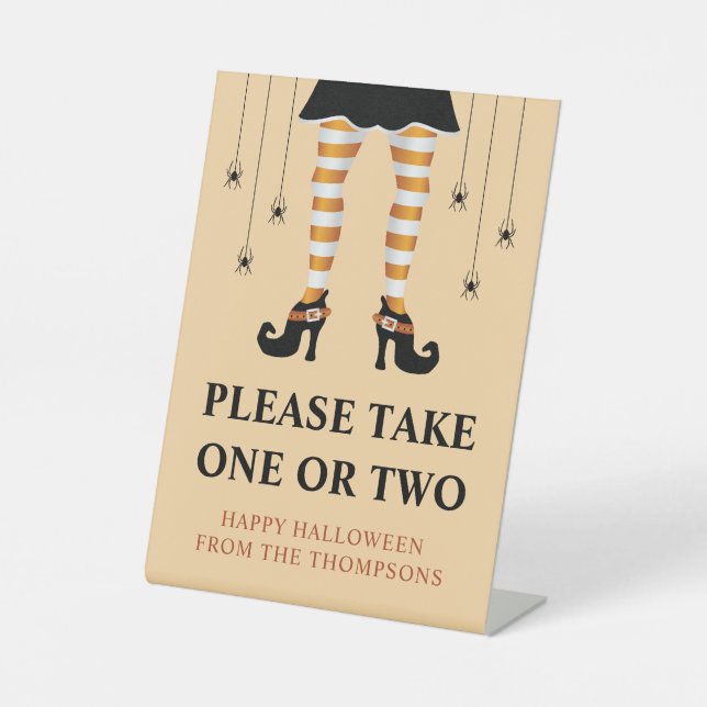 Orange Witch Legs Halloween Trick Or Treaters Note Pedestal Sign (Front)