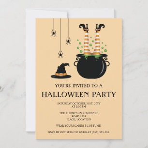 Orange Witch Legs In A Cauldron Halloween Party Invitation