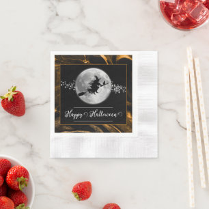 Orange Witch Silhouette Halloween Napkin