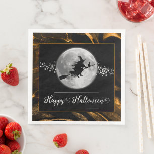 Orange Witch Silhouette Halloween Napkin