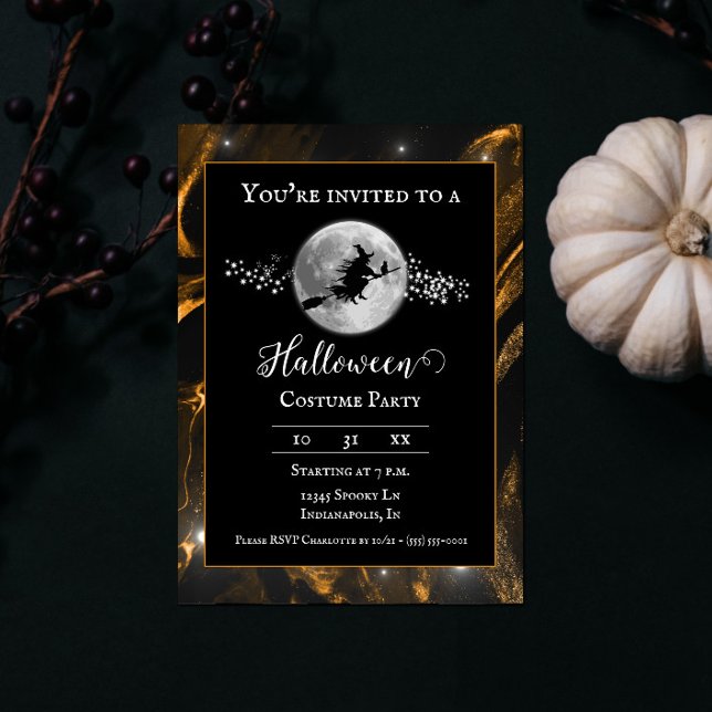 Orange Witch Silhouette Halloween Party Invitation (Orange Witch Silhouette Halloween Party Invite)
