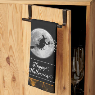 Orange Witch Silhouette Halloween Tea Towel