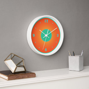 Orange with Aqua Green on White Background Clock