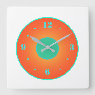 Orange with Aqua Green on White Background Clock