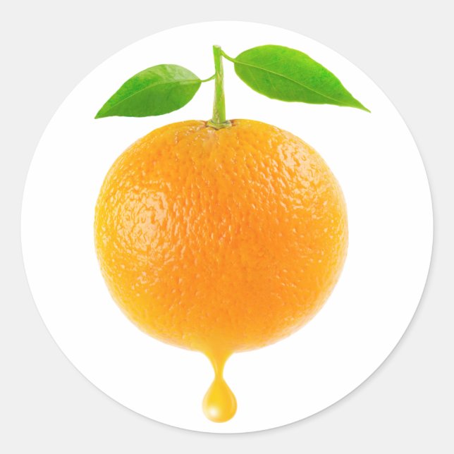 Orange with drop of juice classic round sticker (Front)