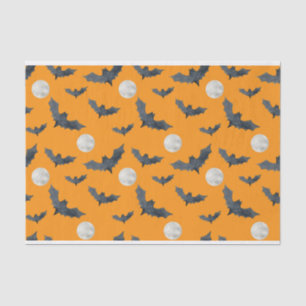 ORANGE WITH HALLOWEEN BLACK BATS & FULL MOONS TISSUE PAPER