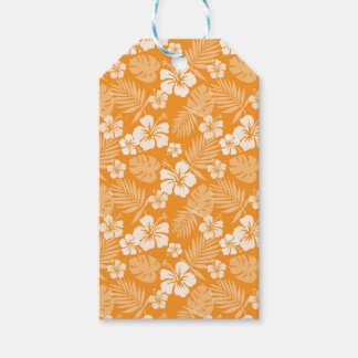 ORANGE WITH TROPICAL WHITE HIBISCUS FLOWERS GIFT TAGS