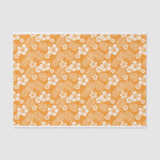 ORANGE WITH TROPICAL WHITE HIBISCUS FLOWERS TISSUE PAPER