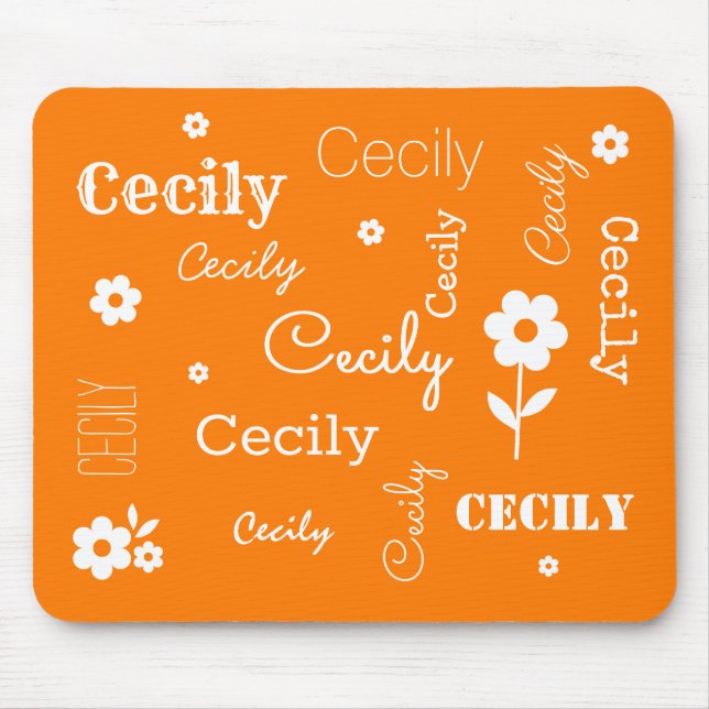Orange with White Flowers, Customised Mouse Pad (Front)