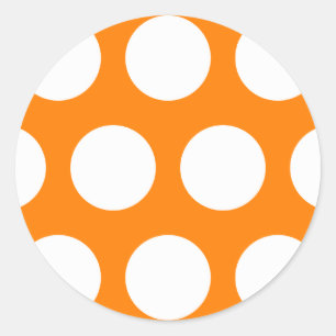 Orange with White Polka Dots Classic Round Sticker