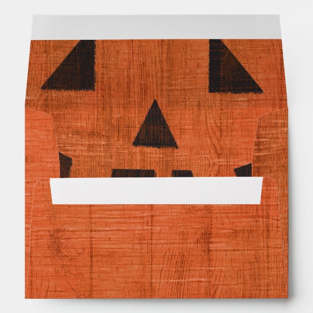 Orange Wooden Pumpkin Rustic Halloween Party Envelopes (Back (Bottom))