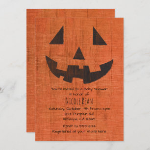 Orange Wooden Pumpkin Rustic Halloween Party Invitation