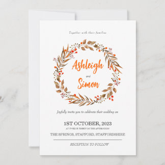 Orange Wreath Autumnal Wedding Invitation