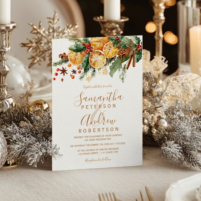 Orange Wreath Citrus Christmas winter wedding Invitation (Orange Wreath Citrus Christmas winter wedding Invitation)