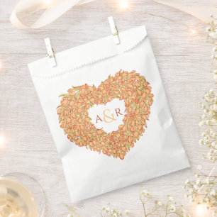 Orange wreath heart tulip monogram wedding favour bag