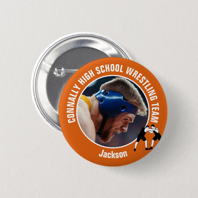 Orange Wrestling Team Photo High School Wrestler 6 Cm Round Badge (Front & Back)