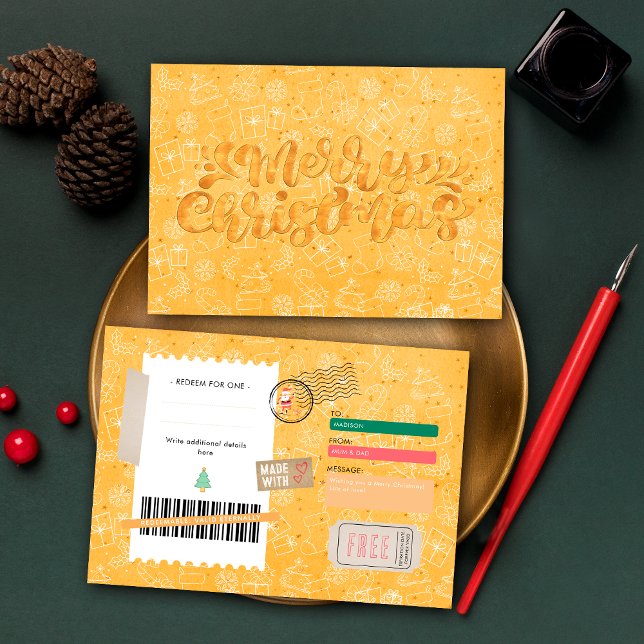 Orange Xmas Pattern Christmas Ticket Gift Voucher (Creator Uploaded)