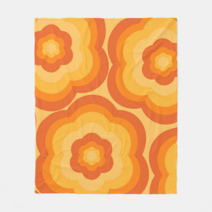 Orange Y2K Vibrant Wildflower Bold Retro Spring  Fleece Blanket
